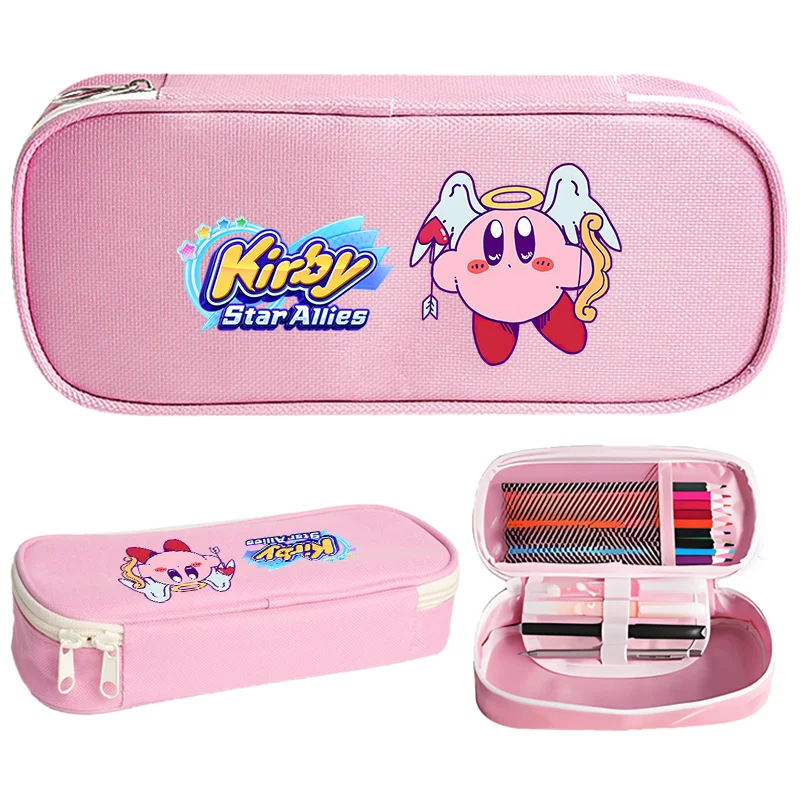 Star Kirbys Pencil Case Cute Cartoon Printed Watertight Large Capacity Pink Canvas Boxes Student Stationery Box Birthday Gift