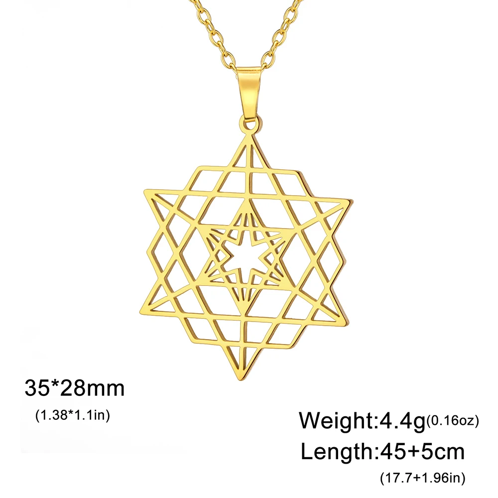 Dawapara Sacred Geometry Merkaba Necklace Star Tetrahedron Hexagon Seed of Life Pendant Stainless Steel Spiritual Jewelry