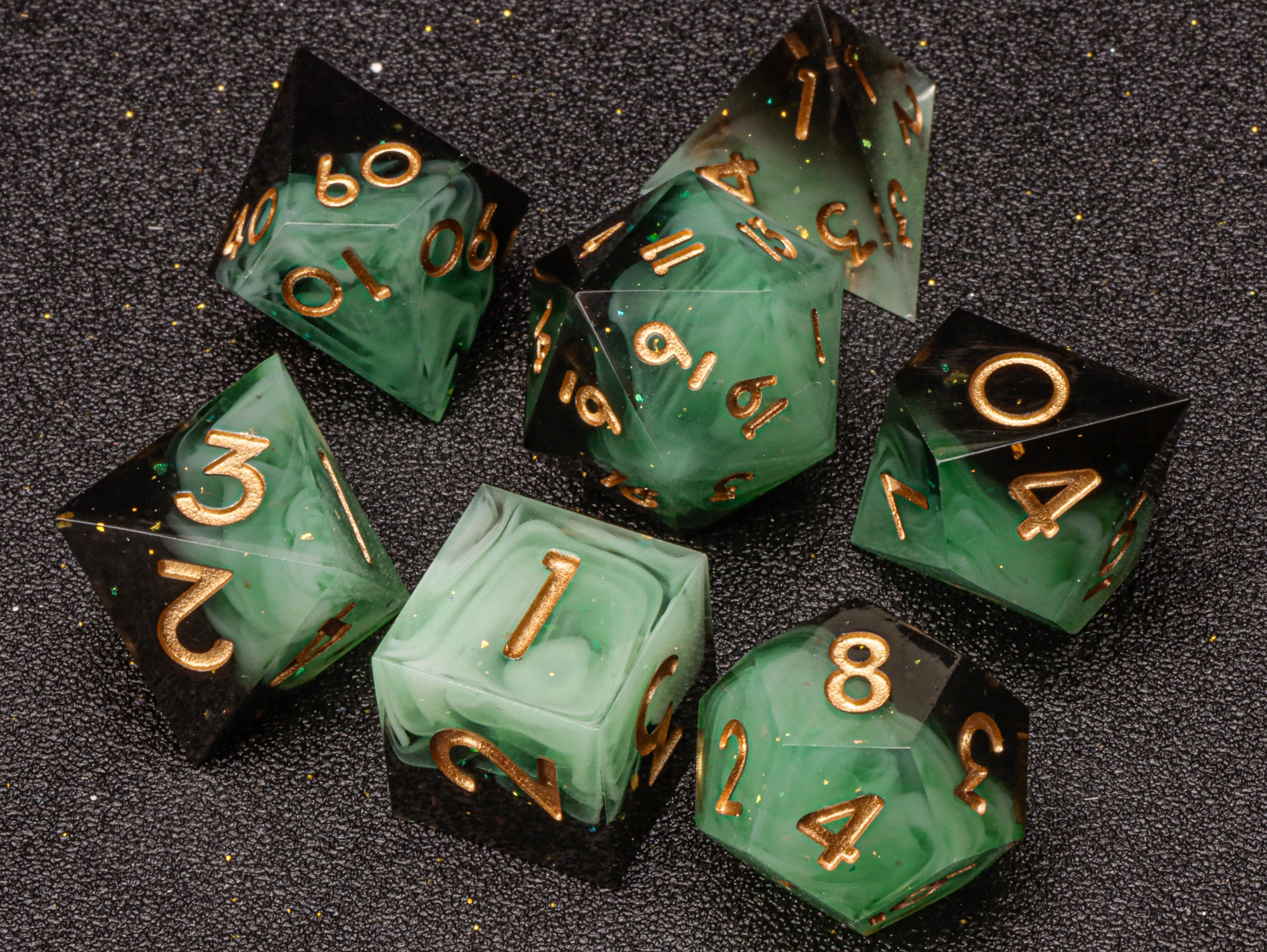 DnD Sharp Egde sea wave Resin Dice, polyhedral dice set, d and d dice, Green Dice Set