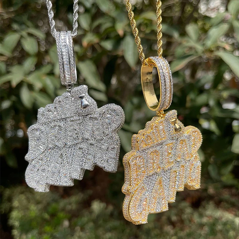 

Hip Hop 5A+ CZ Stone Paved Bling Ice Out BREADGANG Letters Pendants Necklaces for Men Rapper Jewelry Rose Gold Silver Color