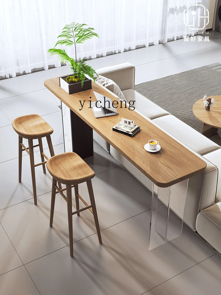 Tqh Solid Wood Bar Counter Home Restaurant Partition Wall-Mounted Long High-Leg Table and Chair