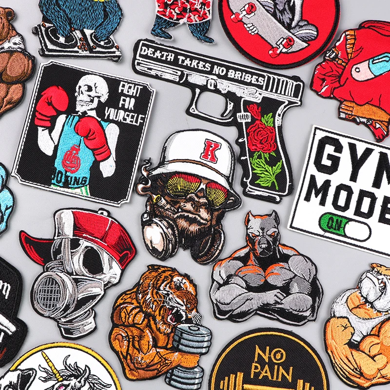 GYM MOOD Patch Muscle Animal/Rock Sports Embroidery Patch Iron On Patches For Clothing thermoadhesive Patches On Clothes DIY