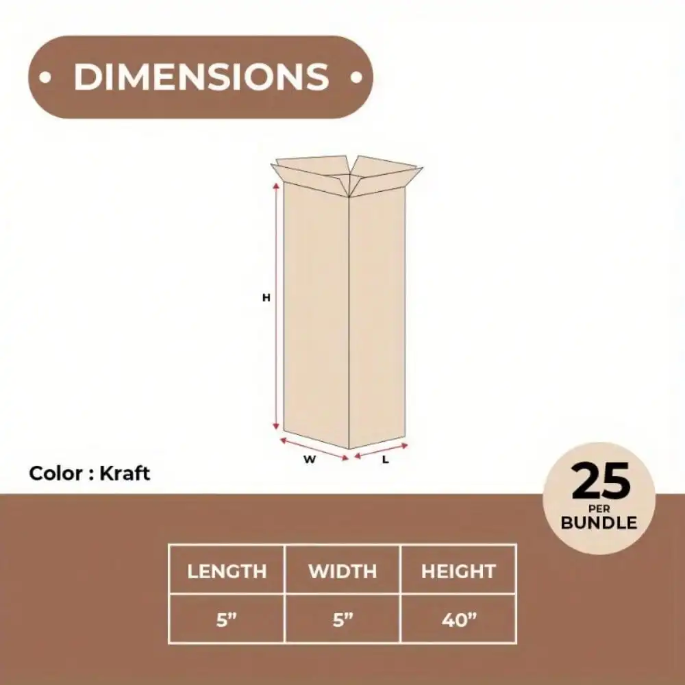 Caixas onduladas altas de 5 x 5 x 40", caixas de envio/embalagem marrom ECT-32 25/pacote