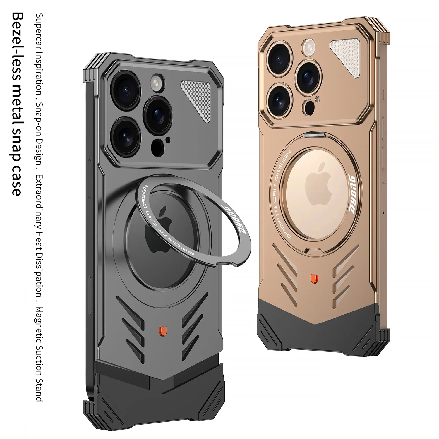 

360 ° Вращающийся кольцевой держатель, безрамный чехол для iPhone 15 16 Pro Max iPhone 15Pro iPhone 16 Pro Max, алюминиевый металлический охлаждающий чехол