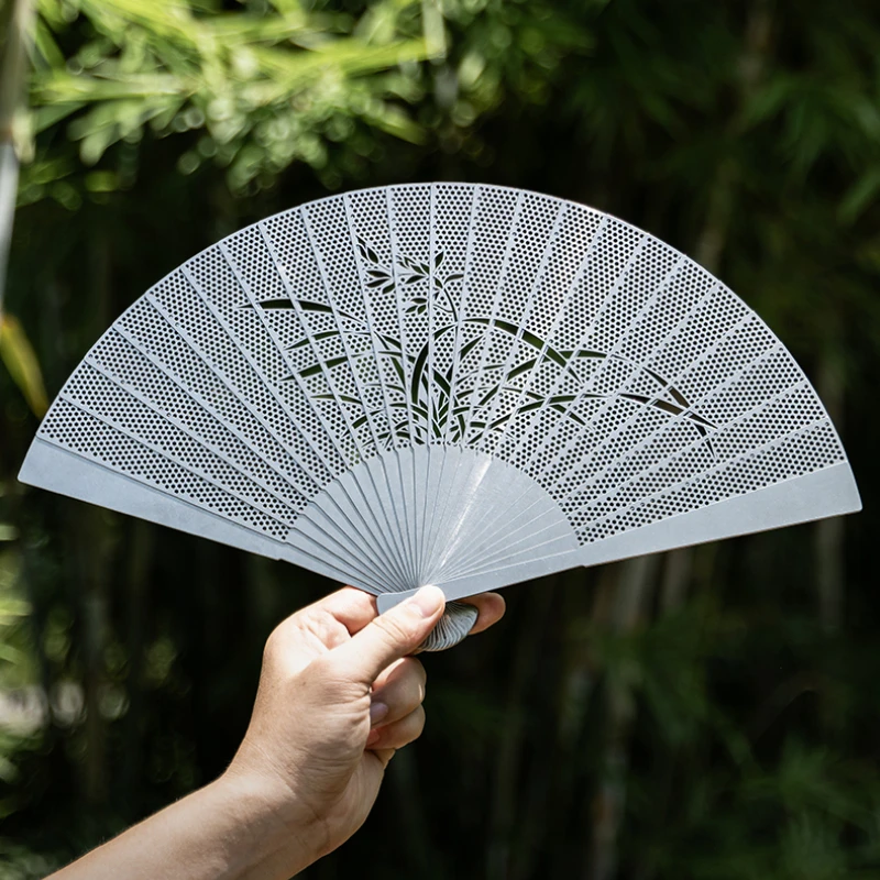 Chinese Style,Hollow Out Orchid Fan Ornament, Stainless Steel Folding Fan, Portable Fan, Home Accessories, Metal Handicrafts,1pc