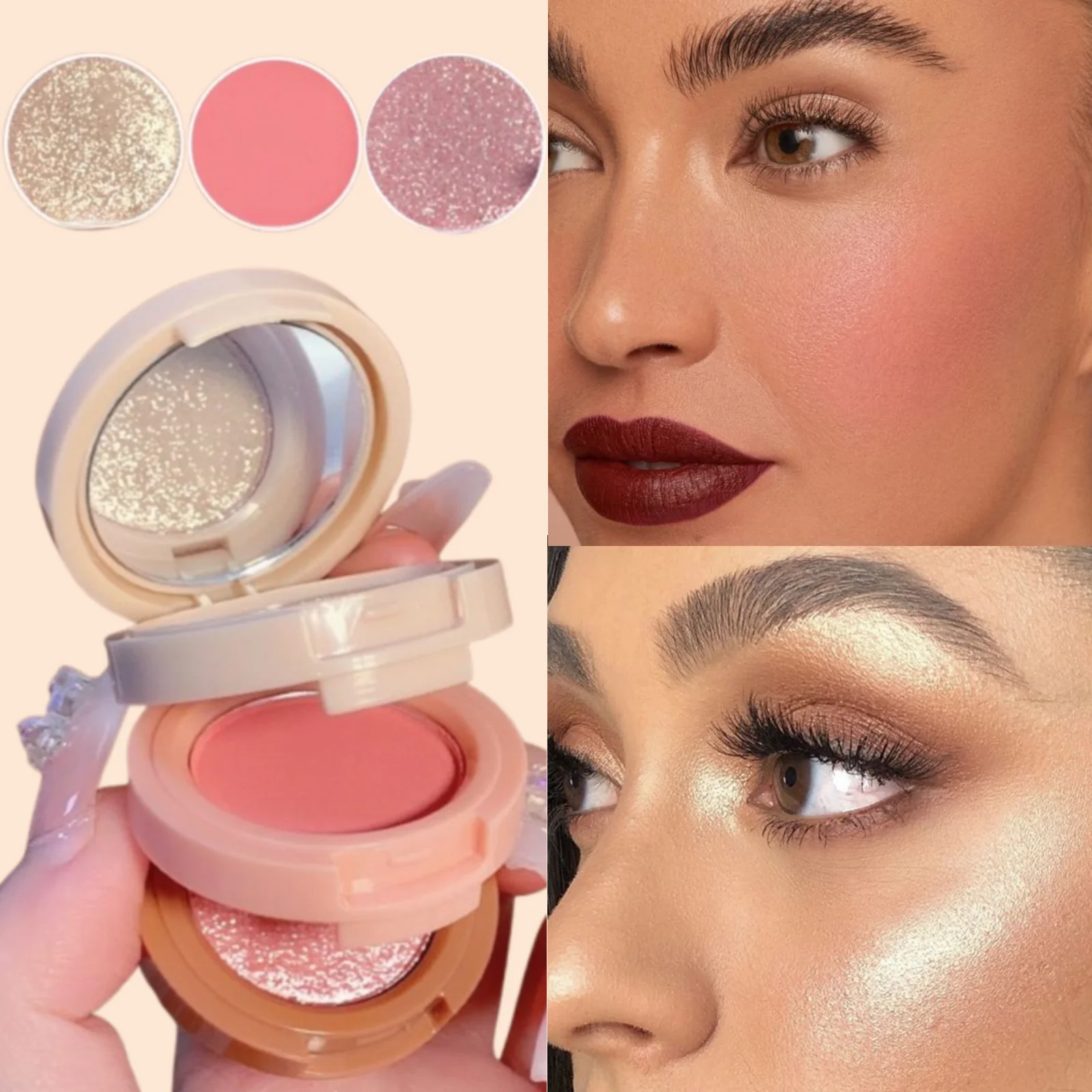 Palette de fards à paupières nacrés mats, faciles à appliquer, légers, trois en un, surligneur, pour créer un Look de maquillage parfait, 1 pièce