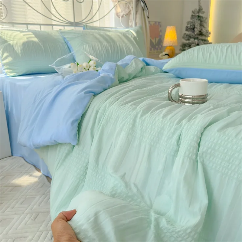 

New Seersucker Double Sided Thin Seersucker Air Condition Quilt Skin-Friendly Solid Color Cooler Quilt Spring Summer Quilt 여름이불