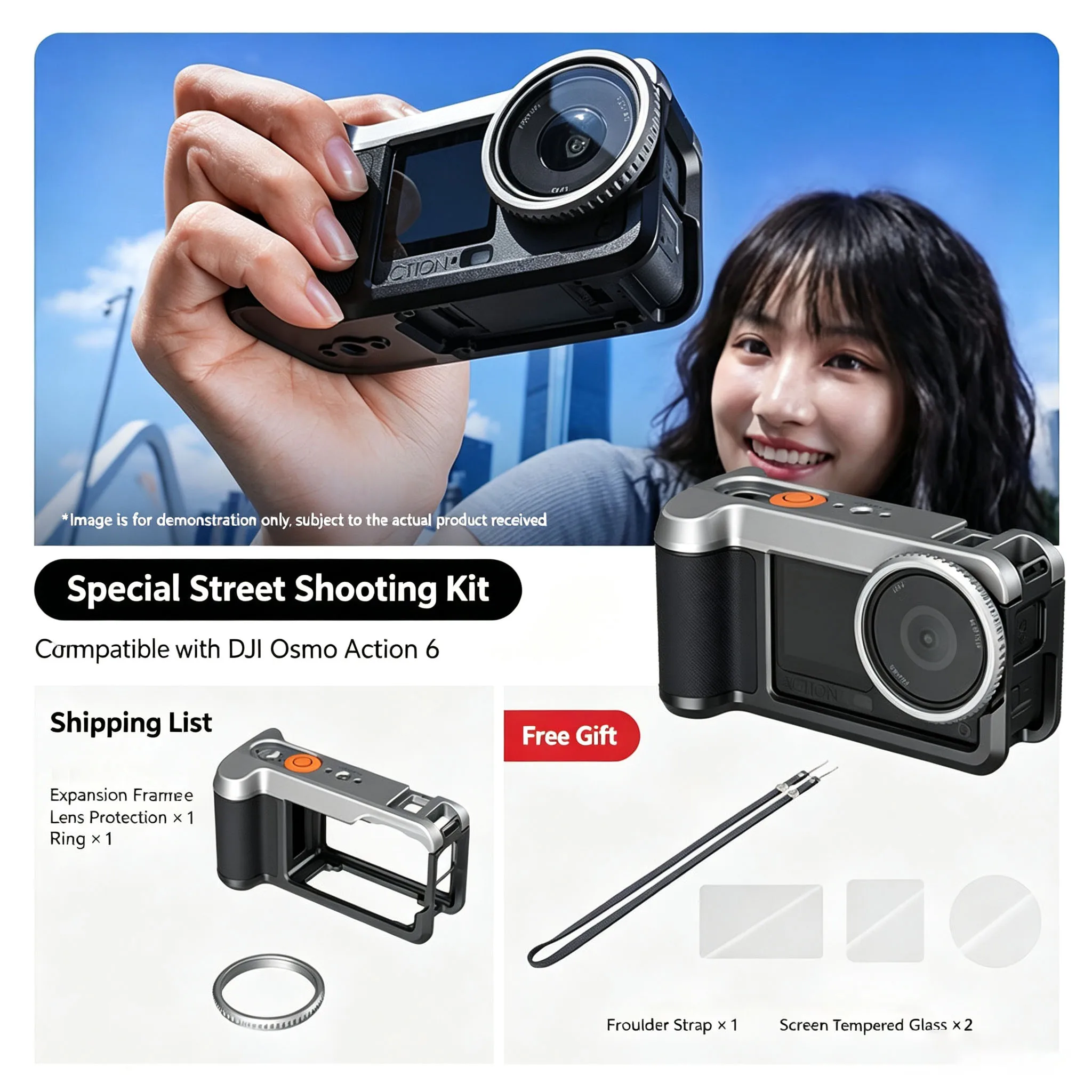 SmallRig 5891 Anti-Fall Camera Cage Hand Grip Kit Protective Frame With Shoulder Strap For DJI OSMO Action 6 Street Photography
