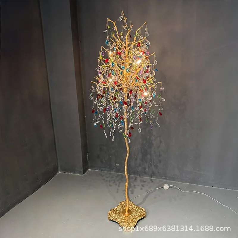 All-copper crystal floor lamp living room bedroom decorative bedside vertical lamp