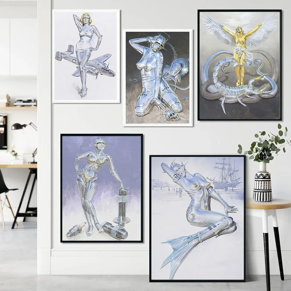 Cyberpunk Mechanical Art Poster Prints For Living Room Home Decor Sci-Fi Future World Sexy Woman Robbot Canvas Painting Wall Art