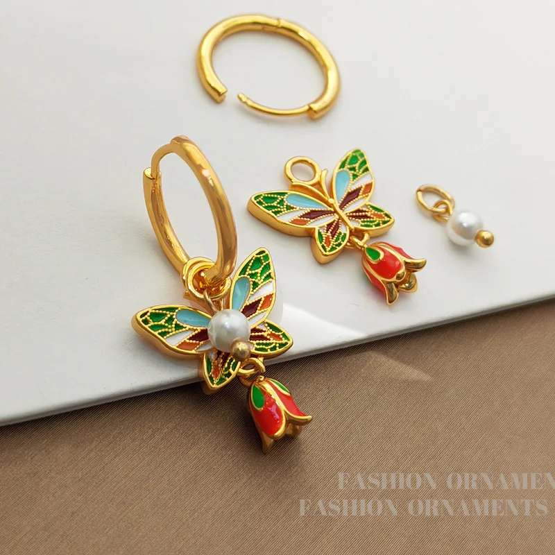 Fashion Jewelry Vintage Temperament Colorful Flower Butterfly Earrings For Girl Women GiftsFine Design Ear Accessories 2024 New