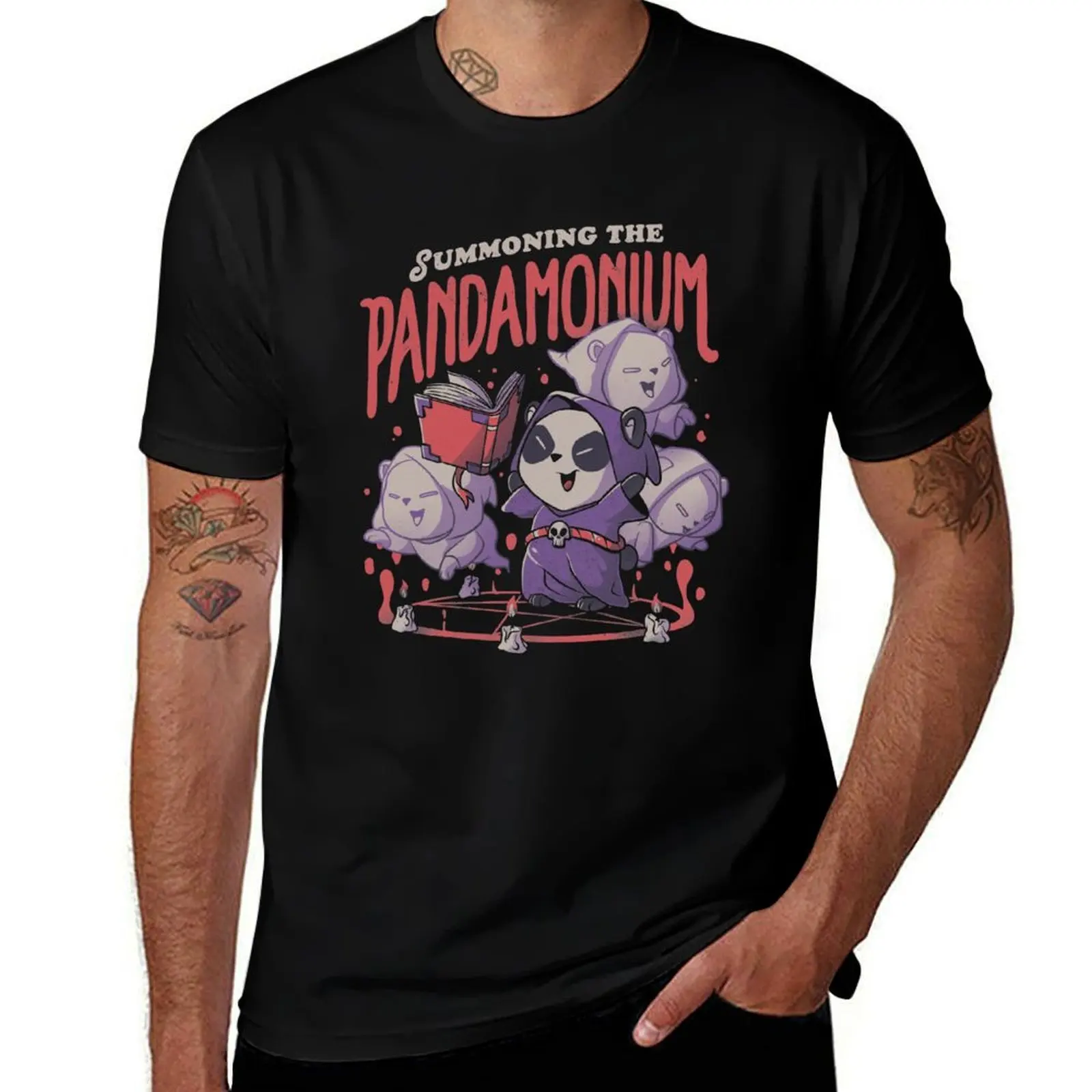 Summoning the Pandamonium - Cute Funny Evil Creepy Panda Gift T-Shirt Plus Size Solid Color T-Shirt