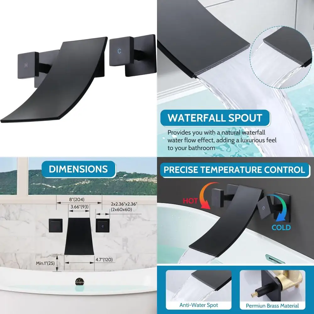 

Wall-Mounted Dual Handle 3-Hole Bathtub Faucet with Matte Black Finish and Included Rough-In