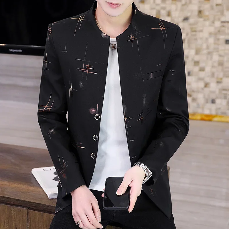 

COO 2023 Men's Spring New Printed Stand Collar Suit Slim Youth Casual Three-Button blazer Fashion
