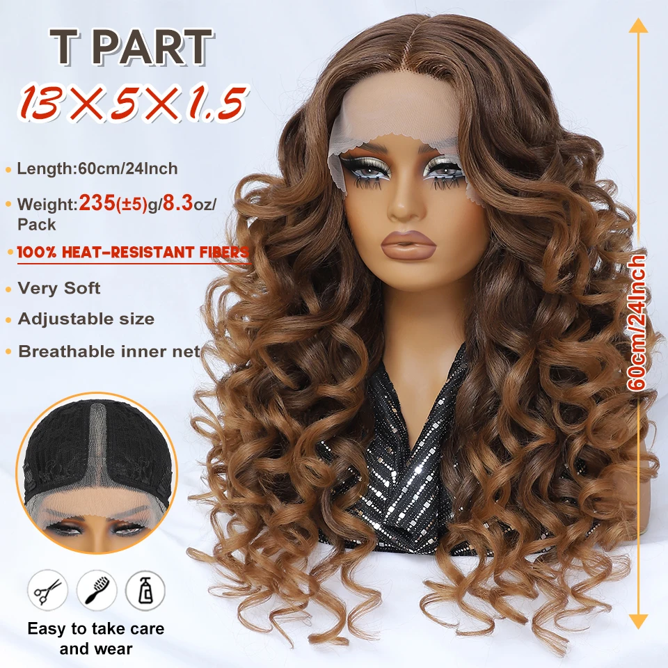 Synthetic Black Brown Curly Wig Lace Front Wigs For Women Blonde Orange Female Lace Wig Daily Use 13X4X1 Cosplay Hair