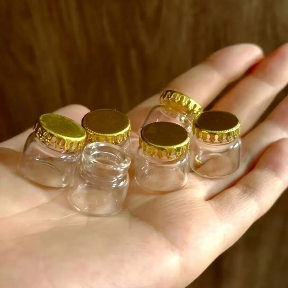 10pcs Cute Mini Glass Bottle DIY with Golden Caps Glass Jar Kitchen Model Miniature Figurines Home Decor