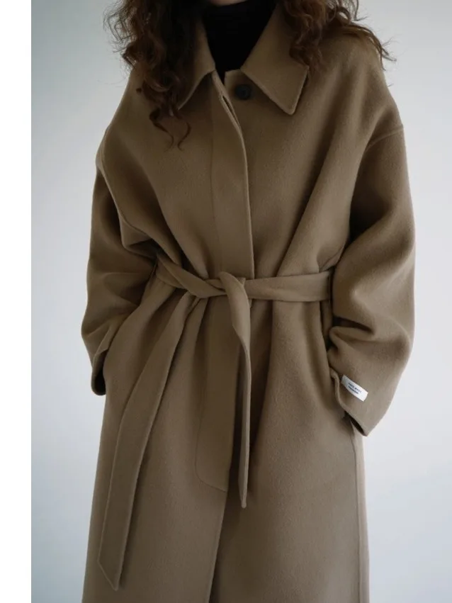 

Шикарное женское шерстяное пальто с поясом средней длины с разрезом Ba, зимняя новинка, длинная све, модная верхняя одежда