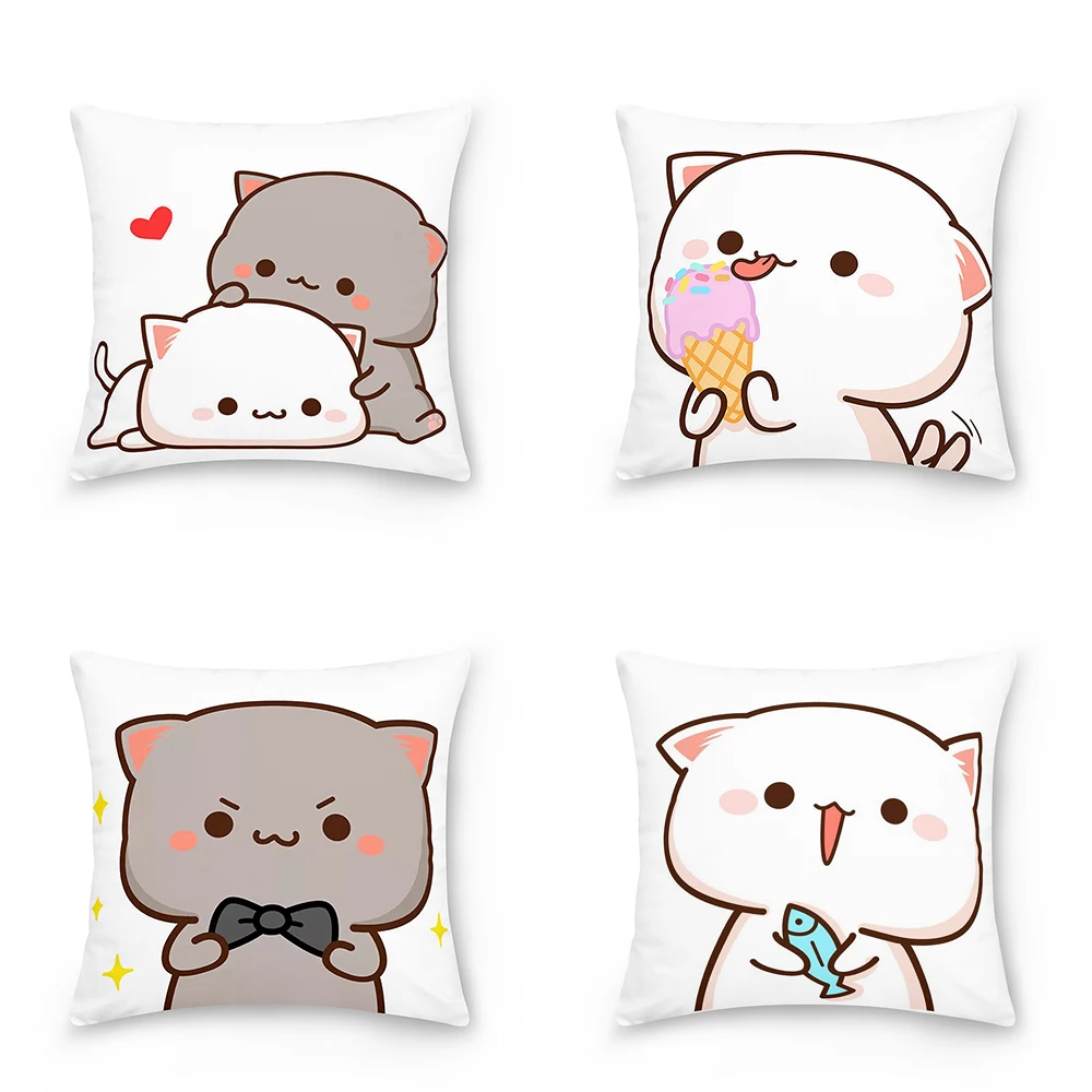 45x45cm polyester cartoon pattern decorative pillowcase peach cat cushion cover sofa car