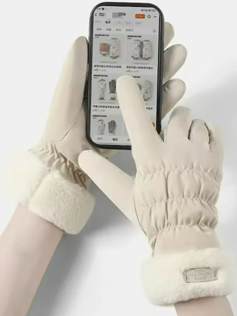 AliExpress Outdoor Cycling Skiing Warm Gloves Cute Bear Logo Waterproof Thick Plush Lining Full Finger Gloves Touch Screen Motorcycle Glove