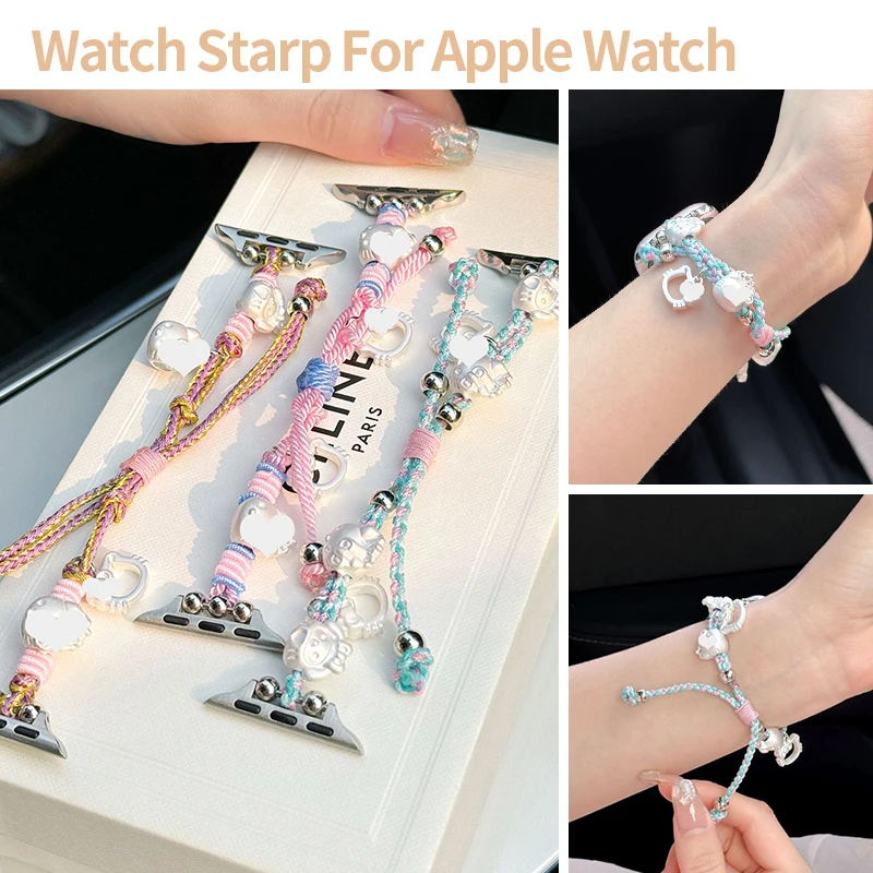 Niedliches Katzen-Nylon-Gewebeband für IWatch 45mm 44mm 41 40 42 46 49 Handgefertigtes Armband für Apple Watch 11 10 9 8 7 SE Zubehör