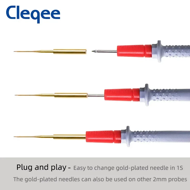 Cleqee P1505B Series Double Silicone Layer Multimeter Probes 4mm Banana Plug Test Lead with Sharp Replacement Needles 1.5M