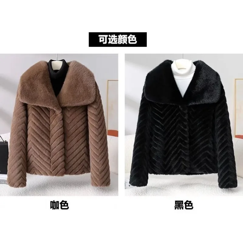 新作2026年輸入ベルベットミンクジャケット ルーズファー ヤングファー一体型 レディース ダブルレイヤー 大きなファー襟 ミンクジャケット コーヒー色