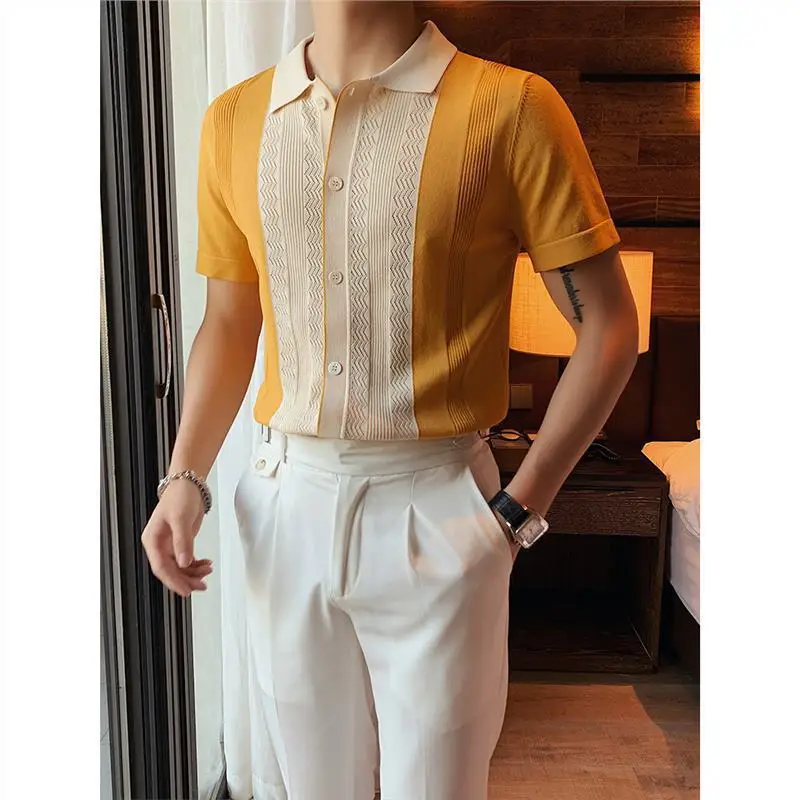High-End Lar Ice Silk  Shirt Men's Short-Sleeved Cool Feeling City Walk Suitable Clean Fit Style Winter Collection