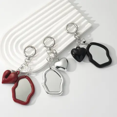 Y2k Mirror Keychain Bag Charm Pendant Portable Makeup Mirror Student Compact Cute Mini Pocket Mirror Earphone Camera Pendant