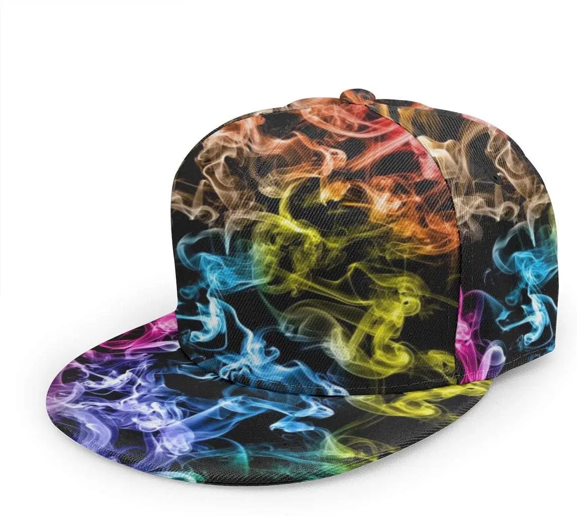 Baseball Cap Men Women - Colored Smoke Adjustable 3D Printed Snapback Flat Bill Hip Hop Hat