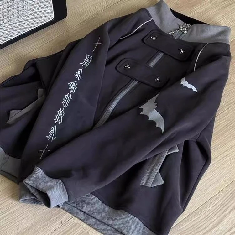 Subculture American Retro Jacket Long Sleeve Casual Famale Turtleneck Y2K Printed Pockets Coat Harajuku Japanese Sweatshirts