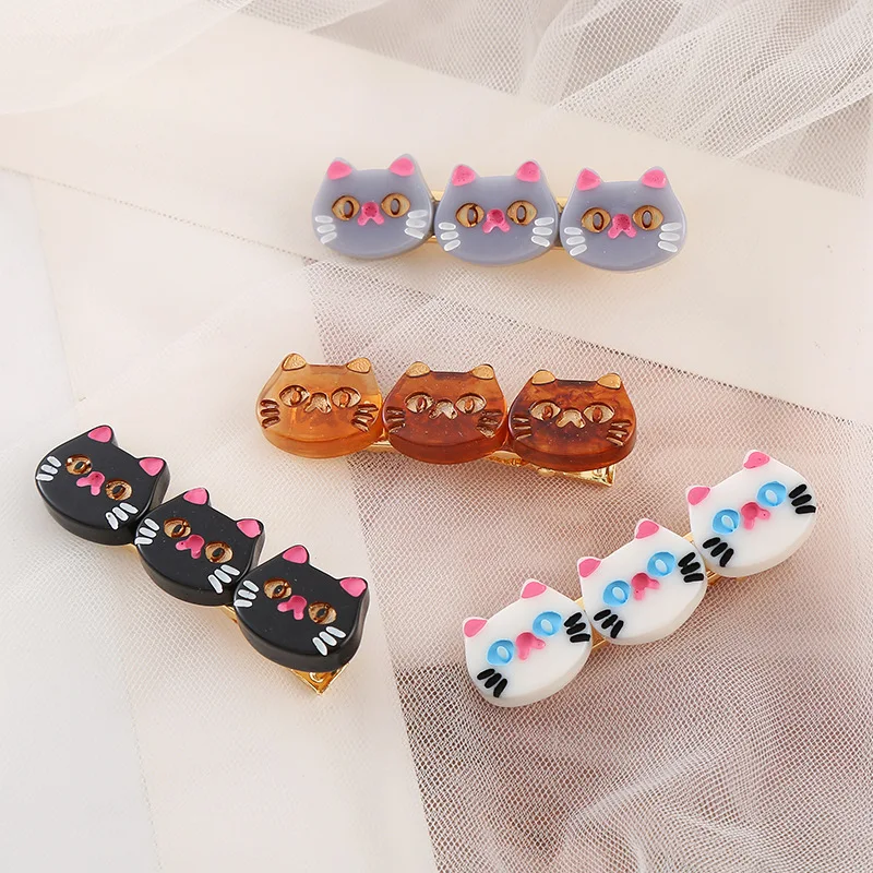 

Cute Cartoon Three Cat Head Fairy Hairpin Girl Woman Acetate Traceless Kawaii Fairy Hair Clips Barrettes Fashion Accessories