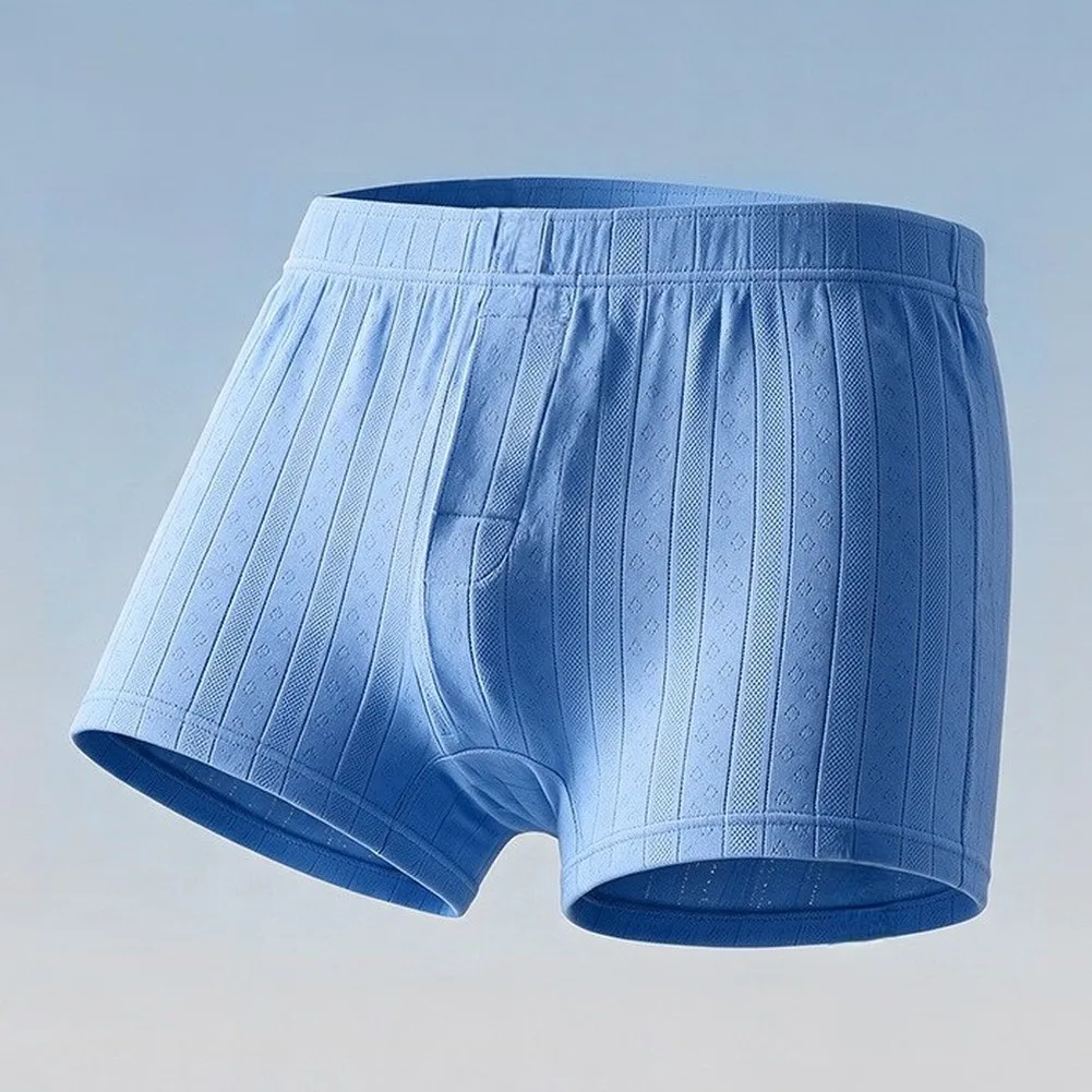 Men Stretch Ribbed Home Boxer Trunks Middle Waist Boxers Shorts Male Breathable Loose Underwear Sleep Bottoms