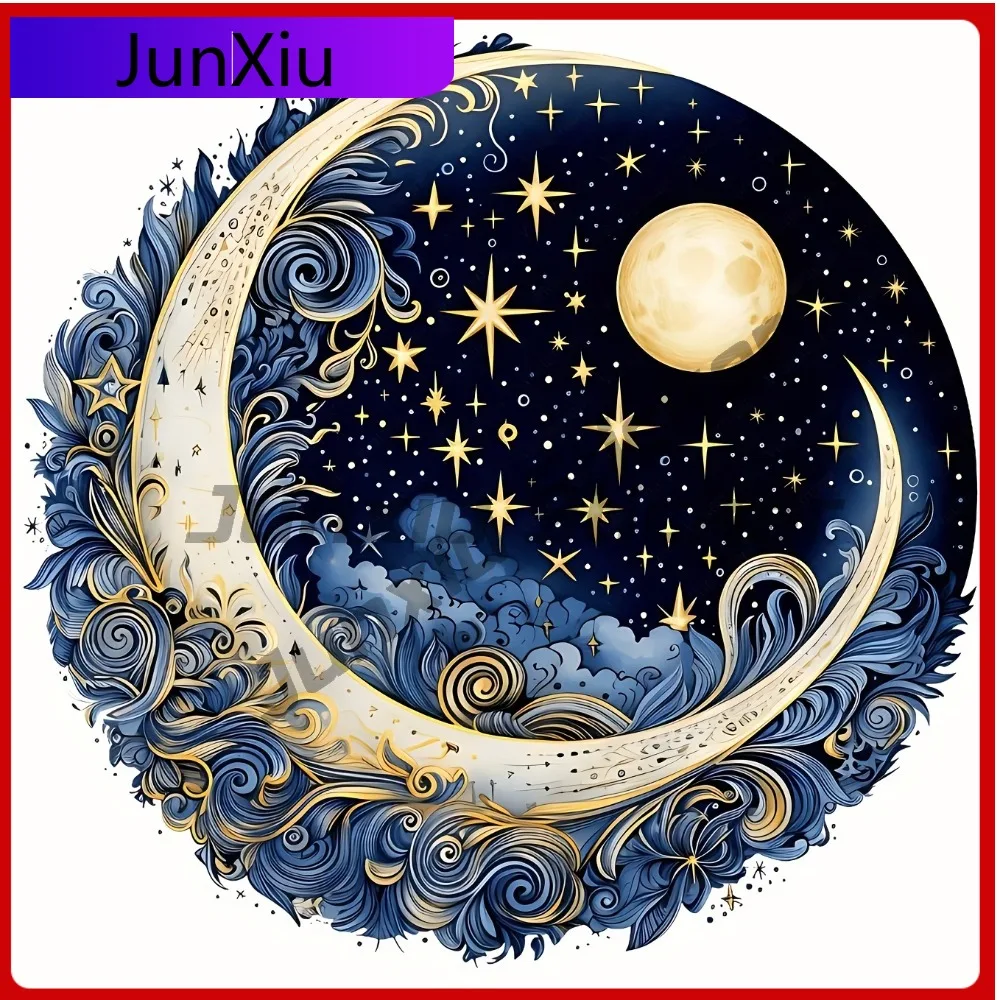 Mysterious Moon Sticker Patches Celestial Night Sky Design With Stars Swirling Clouds & Crescent Moons Water Wa Cool Car Decal