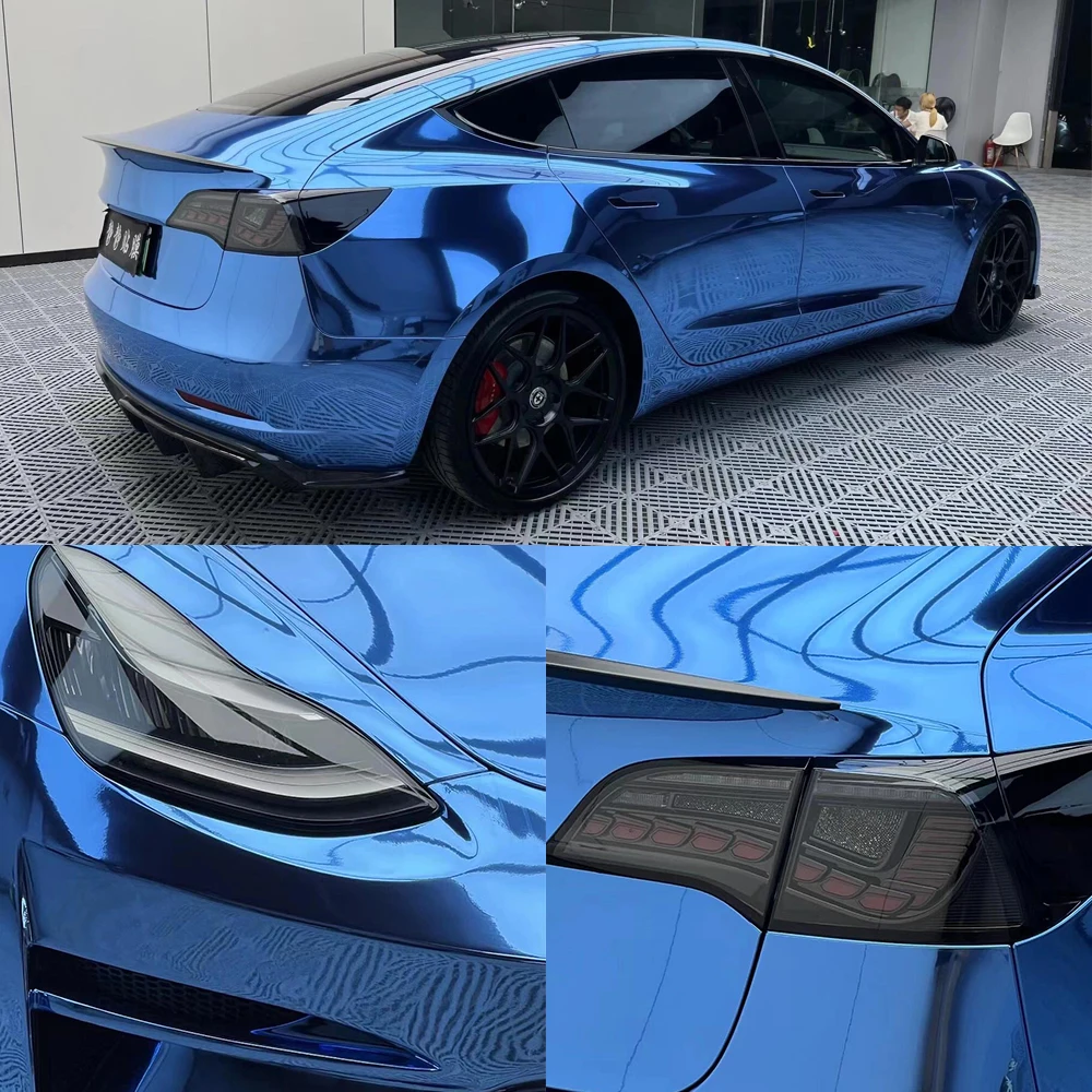 2025 Factory Wholesale Electroplating Chrome Vinyl Car Wrap PET Liner Super Chrome Bule Car Films