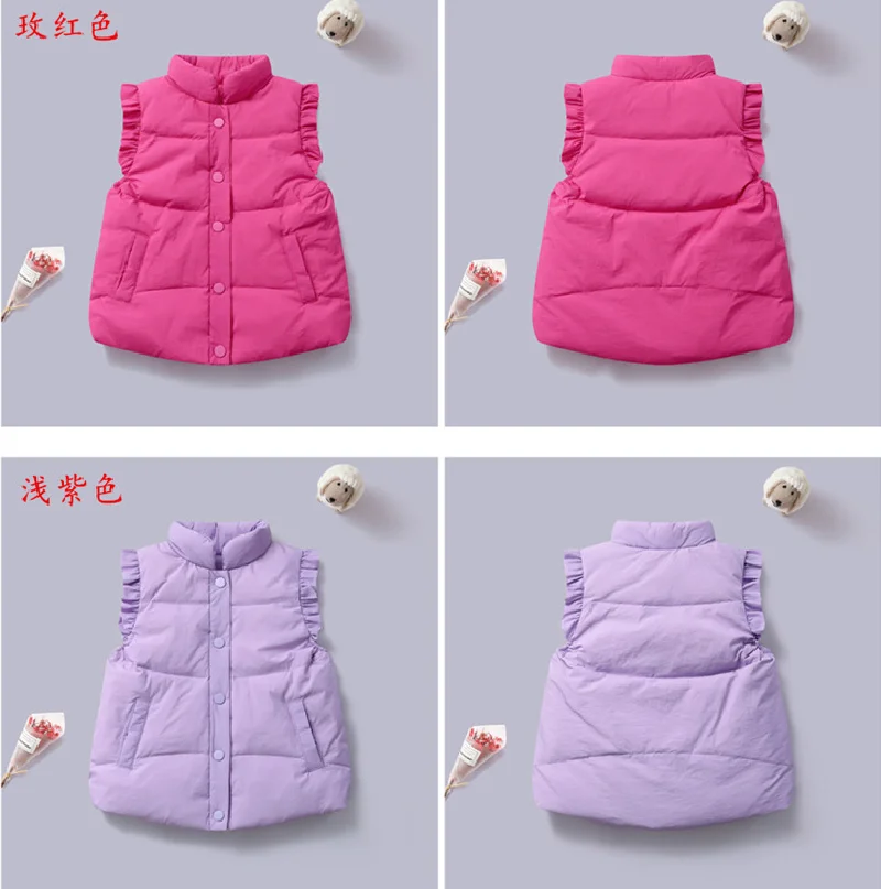 New Down Vest Baby Girls Boys Puffer Ruffle Sleeve Lightweight Coats Kids White Duck Down Outerwear Vest Fashion Warm Waistcoat