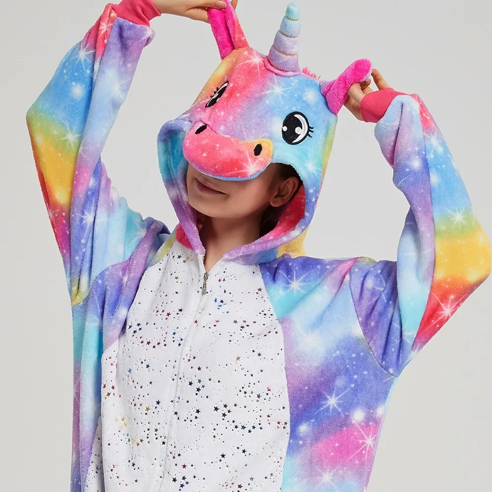 Adults Animal Onesies Unicorn Pajamas Sets Sleepwear Women Men Winter Unisex Unicornio Costumes Kids Cartoon Flannel Pajamas