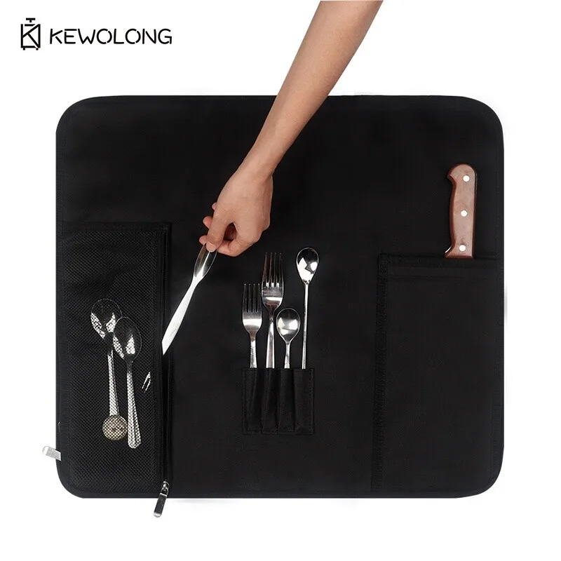 حقيبة سكين مقاومة للماء - حقيبة سكاكين الشيف مقاومة للقطع للطلاب، تخزين أدوات المائدة المحمولة مع مقصورات مبطنة