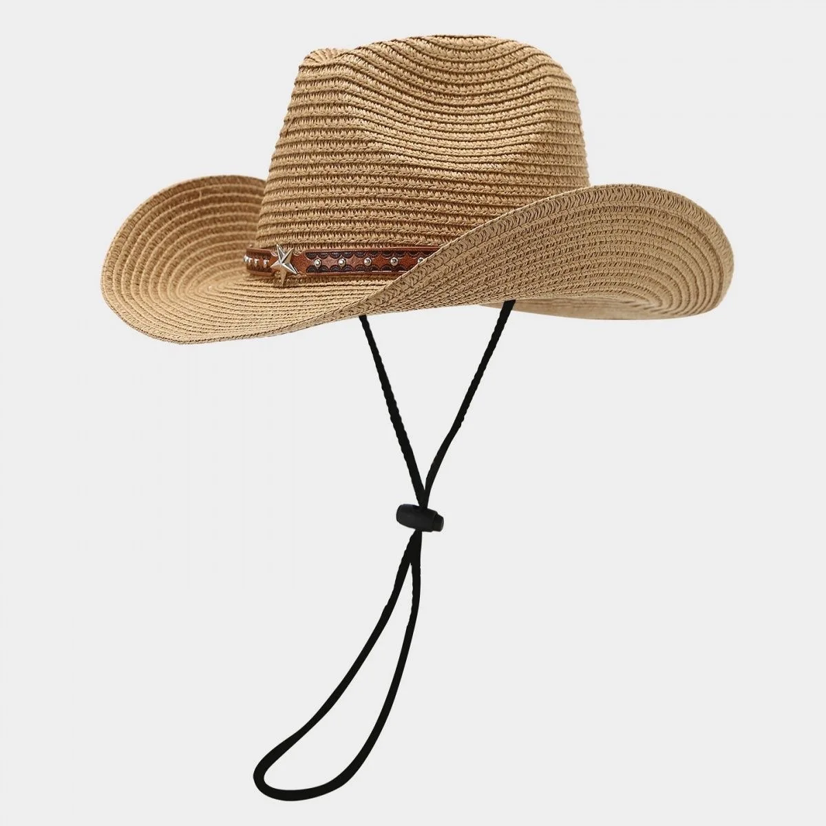 Original Color Straw Cowboy Hat, Unisex Wide-Brimmed Sun Protection Hat, Breathable and Adjustable with Windproof Strap, Suitable for Outdoor Travel and Photography, Available in Multiple Colors