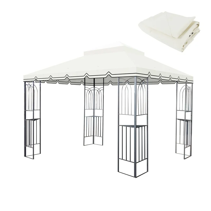 

10x10 Ft Outdoor Gazebo Canopy Top Only Beige Double Tiered Roof Replacement for Patio Without Frame