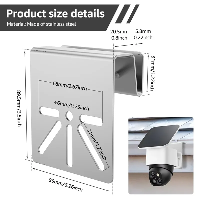 Stainless Steel Gutter Mount Bracket for Solar Security Camera,No Drill,Outdoor IP Dome/Bullet/PTZ Cameras Bracket with Screws