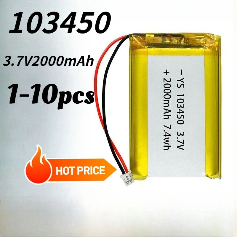 

Высокая емкость 103450, 2000 мАч, 3,7 В, перезаряжаемая полимерная литиевая батарея для камер MP5, PS4, GPS-навигатор, Bluetooth-динамики