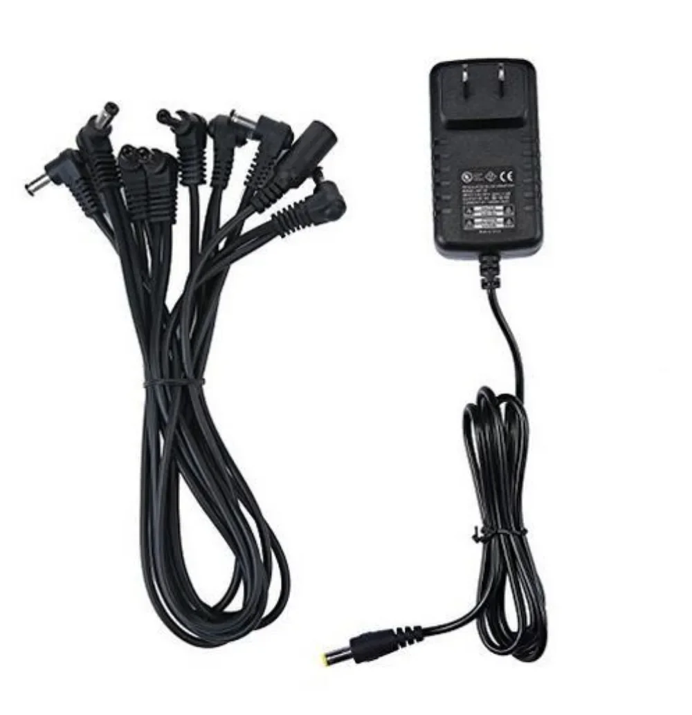 8 way DC9V1A Pedal Power Supply Adapter+1 in 8 Cables DC Guitar Power Supply with 8 Way Daisy for Guitar Effect Pedals