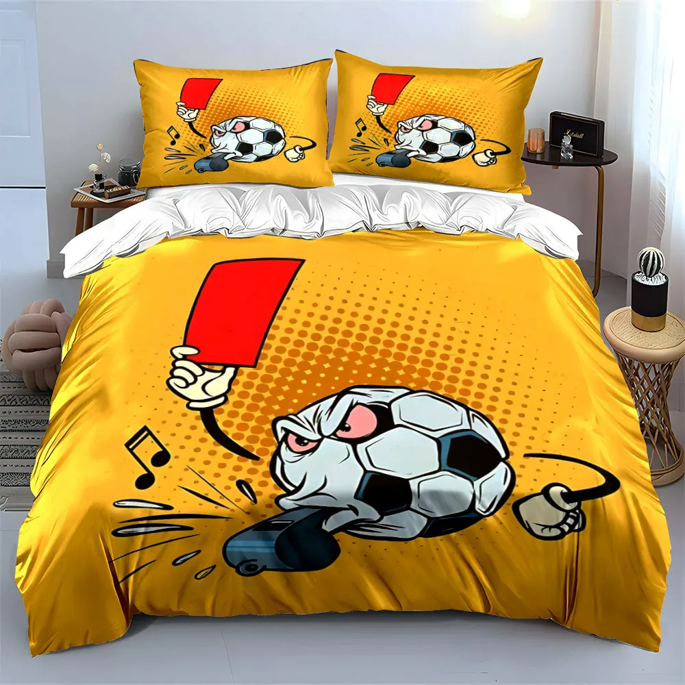 Pop Art Angry Soccer Ball Referee Red Card Bedding Set 3pc,Vintage Cartoon Football Comic Print Duvet Cover,Gift for soccer fan