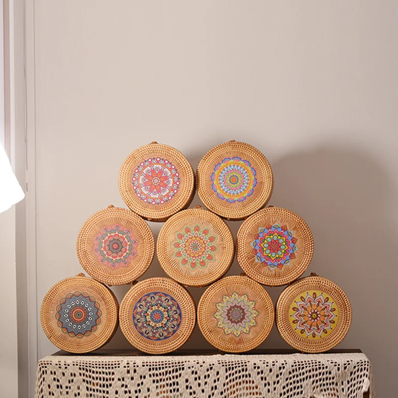 Rattan weaving with cover, table, food and sundries sorting, home round teabox, , tableware storage