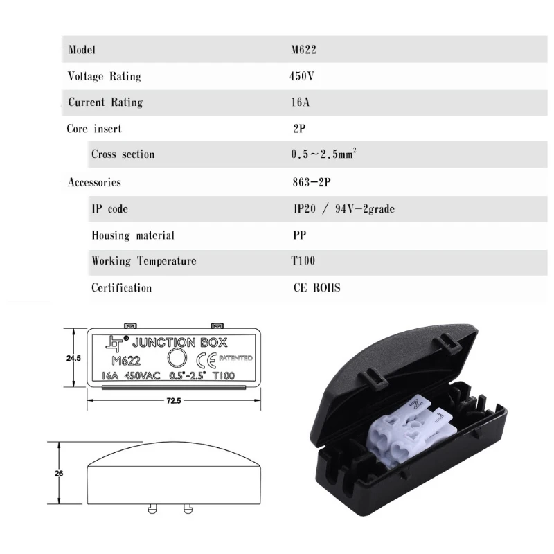 External Junction Box 2 Way Pluging Line M622 Coaxials Cable Connector Outdoor External Electrical Power Cord Box