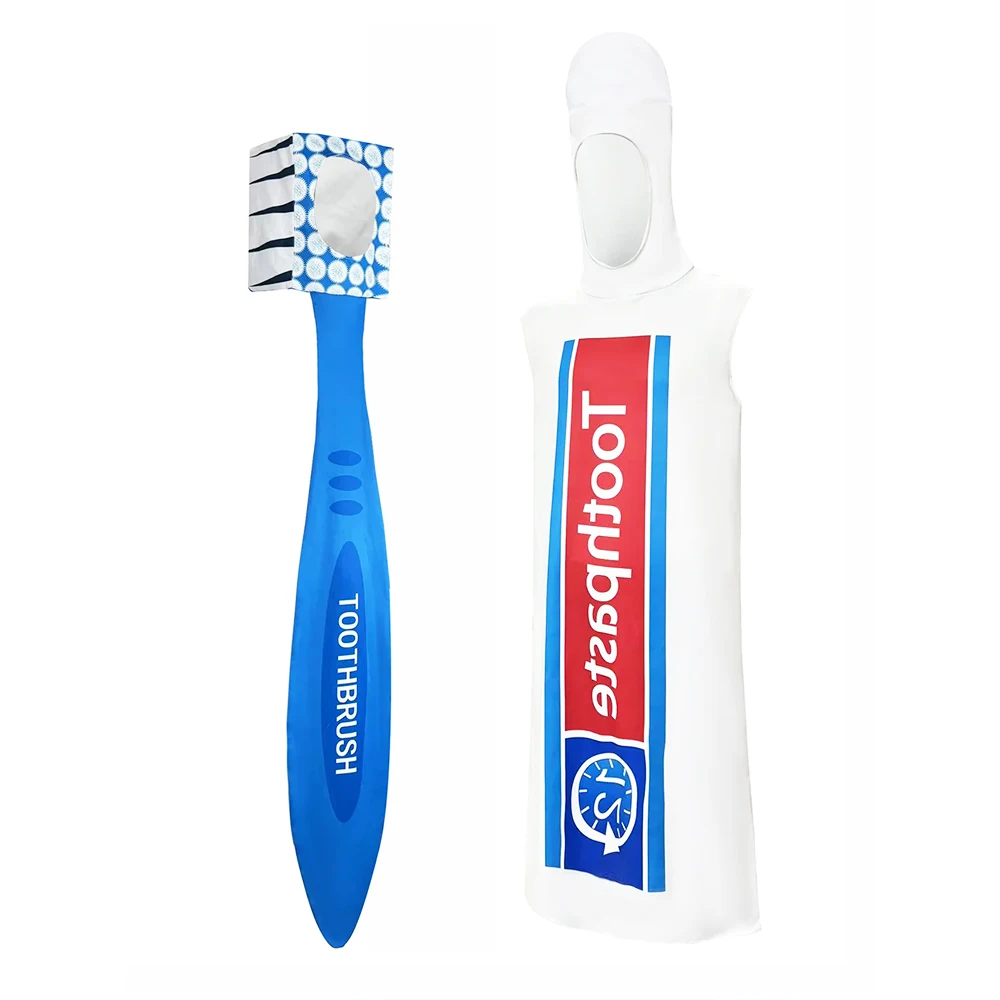 Pasta de dientes, cepillo de dientes, disfraces divertidos de Halloween para parejas, actuación de fiesta, accesorios de comedia, disfraces de Cosplay para parejas