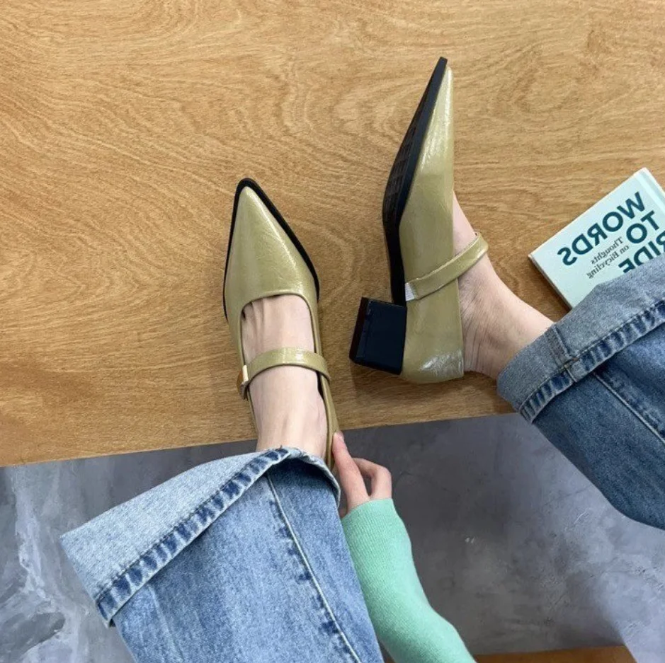 

2025 г., весенние женские туфли Мэри Джейн на толстом каблуке в стиле ретро, модные женские удобные офисные туфли-лодочки с острым носком и острым носком
