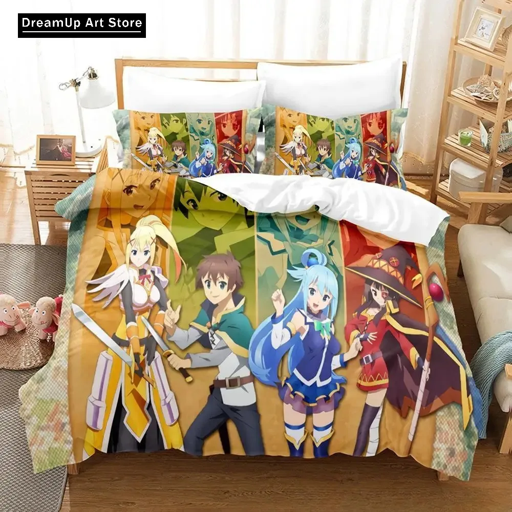 3D Print Fashion Anime KonoSuba Bedding Set Boys Girls Twin Queen Full Size Duvet Cover Pillowcase Bed Adult Bedroom