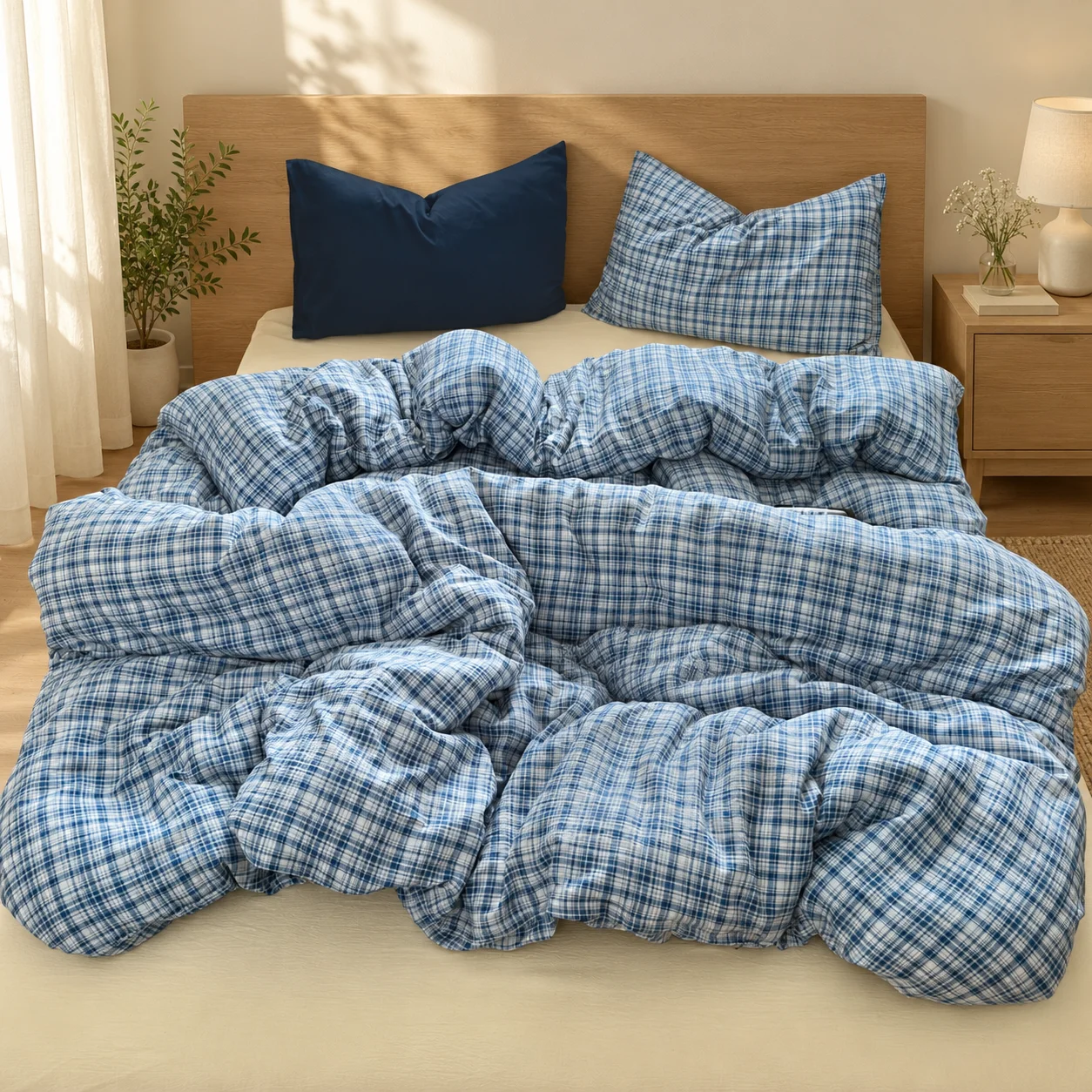 Ins blue & white Plaid Bedding Set Simple Duvet Cover Set Soft Flat Sheet Single Twin Size Double Bed Sheet Set For Bedroom