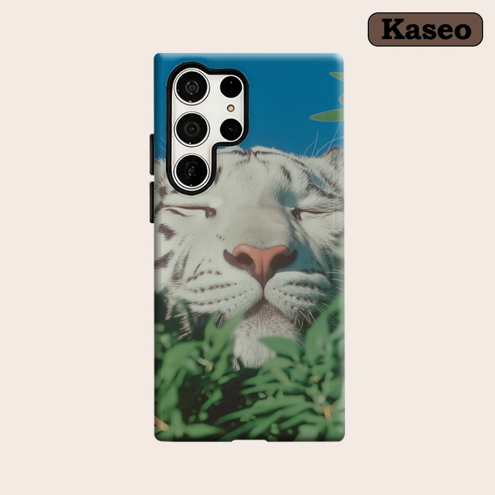 Kaseo Phone Case for Samsung Galaxy S26 S25 Ultra S24 S23 Ultra Plus Shockproof Double Layer Snow Tiger Leafy Hideaway Cover